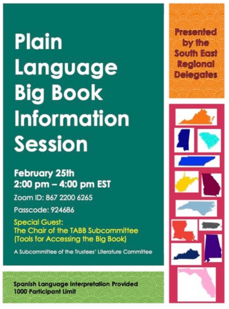 Plain language big book zoom only session alcoholics anonymous
